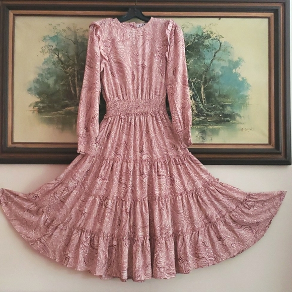 Maxi Dresses Elastic Waist High Neck Tiered Ruffle Hem Wrinkle-Free - Picture 1 of 6